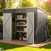 ENYOPRO 8 x 4 Outdoor Storage Shed, Galvanized Metal Garden Tool Shed with Lockable Double Doors, Sloped Roof & Vent for Bikes, Lawn Mower & Garden Tools, Gray