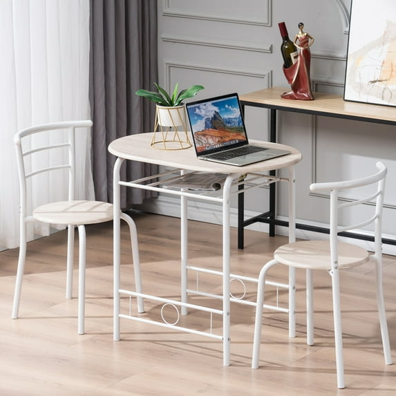 ENYOPRO Bistro Set for Small Kitchen, 3-piece Metal Compact Size Table and 2 Chairs Dining Set, Shelf Storage Patio Balcony Dining Room Table Set, Widely Usage Pub Counter Height Dine Table, JA1535