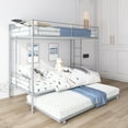 thumbnail image 1 of ENYOPRO Bunk Bed with Roll Out Trundle Bed Frame, Metal Bunk Bed Can Be Divided Into Two Twin Beds, Trundle Twin Bunk Bed with Ladders and Guardrails for Guest Room, Space Saving Bedroom Furniture, 1 of 10