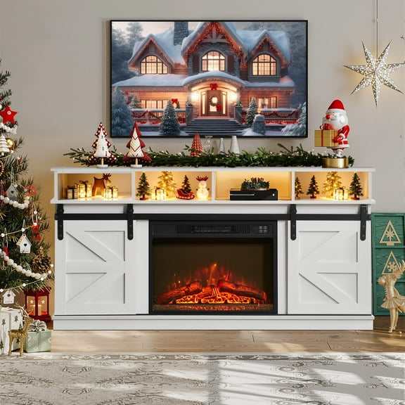 ENYOPRO Fireplace TV Stand for 65 Inch TV, Tall TV Console with 23''Electric Fireplace, Console Entertainment Center Television Table for Living Room or Bedroom, White