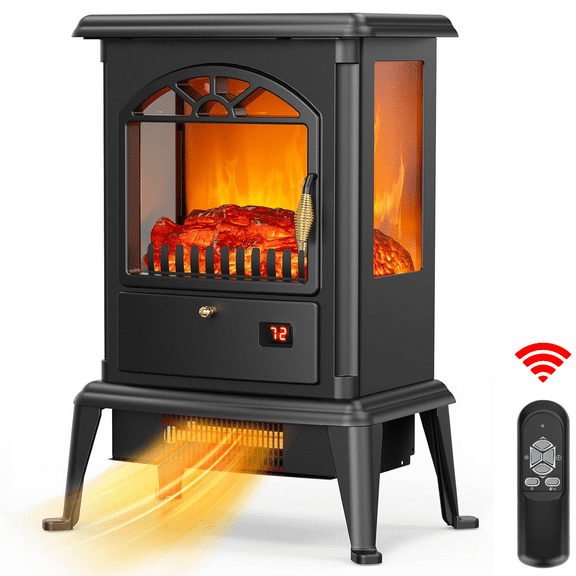 Enyopro Freestanding Electric Fireplace Heater, Three-door Glass 3D Flame Fireplace with Remote Control, 1500W Fireplace Stove with 12H Timer for Indoor Use