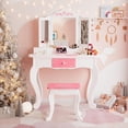 thumbnail image 1 of SESSLIFE Vanity Sets for Girls, Vanity Play Set with Drawers, Dressing Table Dresser Wooden Toy Makeup Vanity Table & Stool with 3 Foldable Mirror, White, 1 of 7