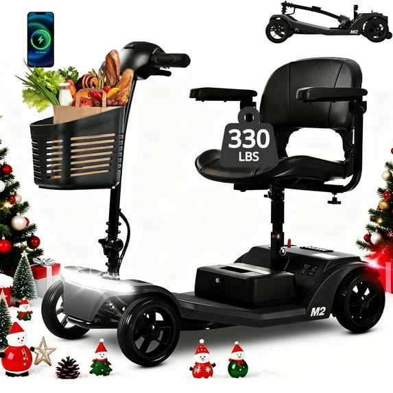 ENYOPRO Mobility Scooters for Seniors, Foldable All-Terrain 4 Wheel Electric Mobility Scooter with Bright Headlights, USB Port, Basket and Long-Range Battery, Black