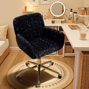 ENYOPRO Office Chair with Chrome Legs, Ergonomic Teddy Desk Chair Vanity Chair with Wheels, Modern Computer Chair for Home Office, Black