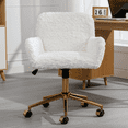 thumbnail image 1 of ENYOPRO Office Chair with Chrome Legs, Ergonomic Teddy Desk Chair Vanity Chair with Wheels, Modern Computer Chair for Home Office, White, 1 of 6