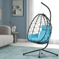 thumbnail image 1 of ENYOPRO Outdoor Egg Chair, Patio Wicker Swing Egg Chair with Stand, Steel Frame Hanging Chair with Soft Cushion and Pillow for Bedroom Patio Balcony, 300-pound Weight Capacity, JA2830, 1 of 10