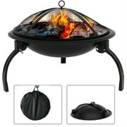 ENYOPRO Outdoor Fire Pit, 21" Fire Pit Grill with Mesh Cover, Charcoal Net, Fire Pits Outdoor Wood Burning Charcoal Grill for Camping, Picnic, Backyard, Bonfire, Beaches, Backyard, Garden, JA1179