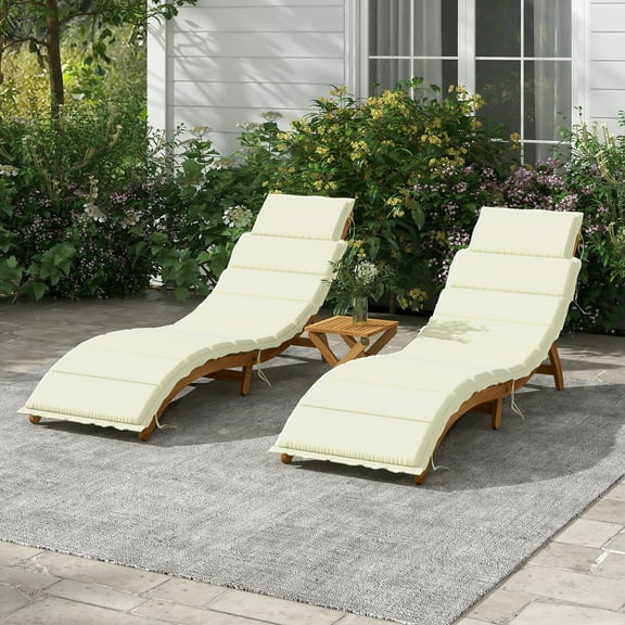 ENYOPRO Patio Lounge Chairs Set of 3, Outdoor Wood Portable Chaise Lounge Chairs with Foldable Tea Table and Cushions, Fit for Pool Porch Backyard Patio, Brown Finish + Beige Cushion, K2690
