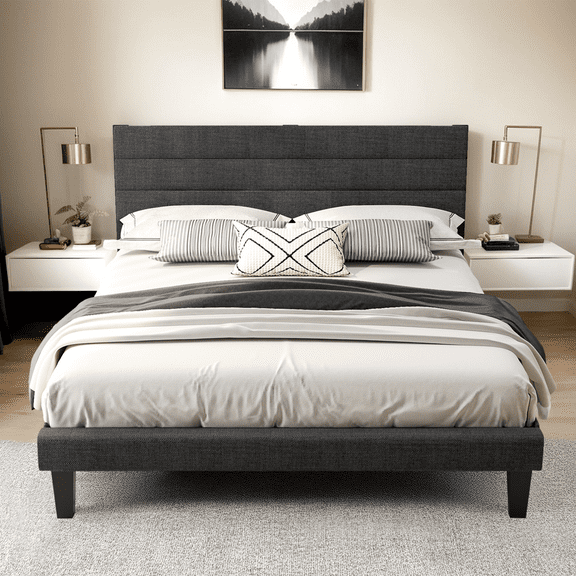 SESSLIFE Queen Bed Frame with USB Port and LED Lights, Upholstered Platform Bed with 4 Storage Drawers, Modern Platform Bed No Box Spring Needed ,Easy Assembly