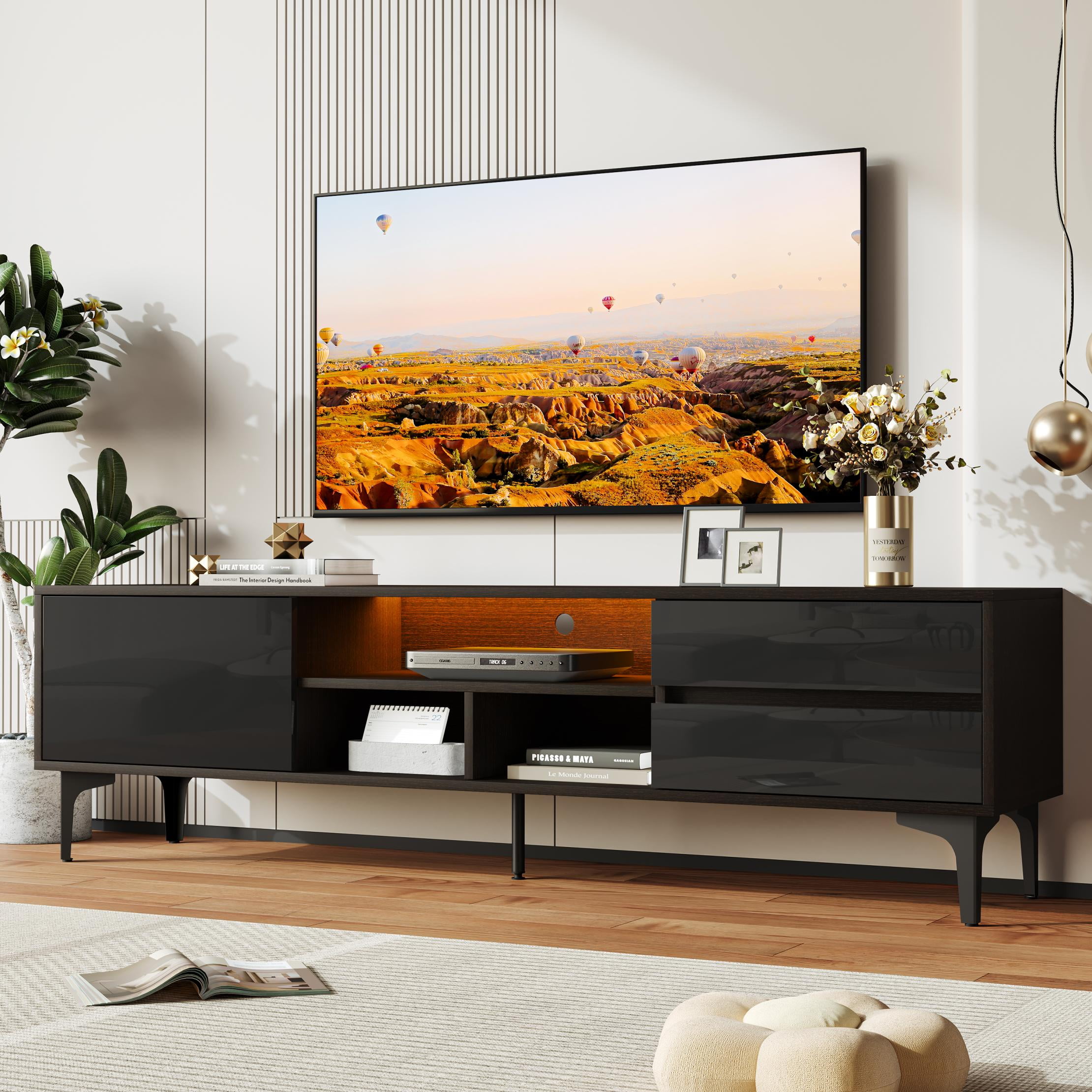 SESSLIFE 70 Inch TV Stand with RGB LED Lights, Modern