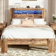 thumbnail image 1 of SESSLIFE Twin Bed Frame with LED Headboard, Modern Wood Bed Frame with Charging Station, Platform Bed with Under Bed Storage for Bedroom, Easy Assembly,Brown, 1 of 7