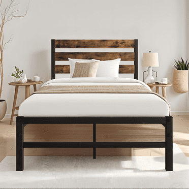 SESSLIFE Twin Bed Frame Platform with Headboard, Metal Beds Steel Slat Support with Under Bed Storage Space, No Box Spring Needed, Heavy Duty, Bronze