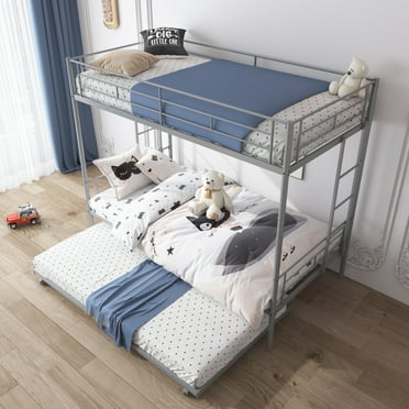 Bunkbed With Roll Out Trundle Bed Frame, Metal Bunk Bed Can Be Divided 