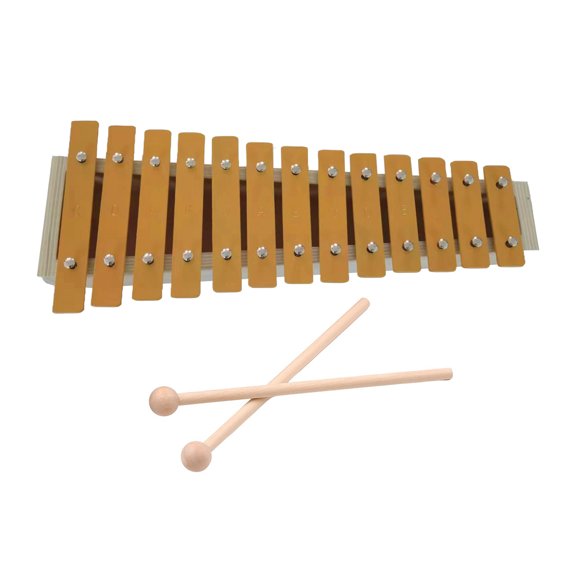 ENYOUNG 13 Notes Glockenspiel Classic Wood Color Xylophone Metal Keys Percussion Rhythm Handheld Musical Instrument with 2 Mallets Gift for Beginners (13.4 inches / 34 cm)
