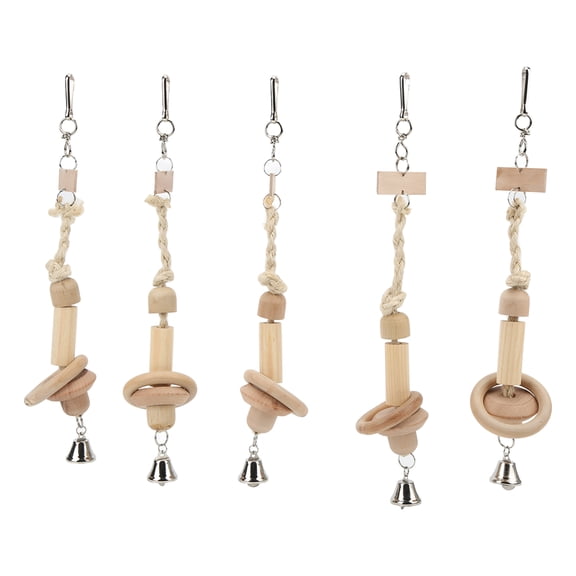 ENYOUNG 5Pcs Parrot Ring Chewing String Toy Wooden Safe Attractive Interactive Chewing Toy with Bells and 5 Wood Rings for Medium Small Bird Parrot Cage Exercise Entertainment, 10.23 Inches / 26 cm