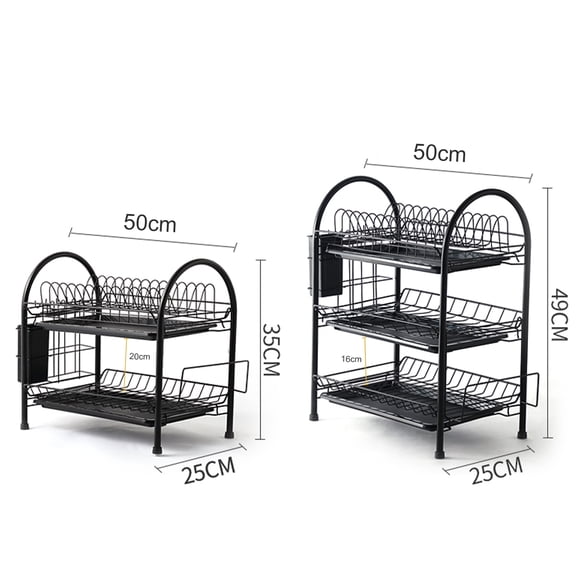 ENYOUNG Dish Drying Rack 3 Tier Steel with Removable Drain Board Storage Rack for Dish Drainer Utensil Holder Kitchen Countertop Organizer Storage U-Shape Black 19.68 inches / 50 cm