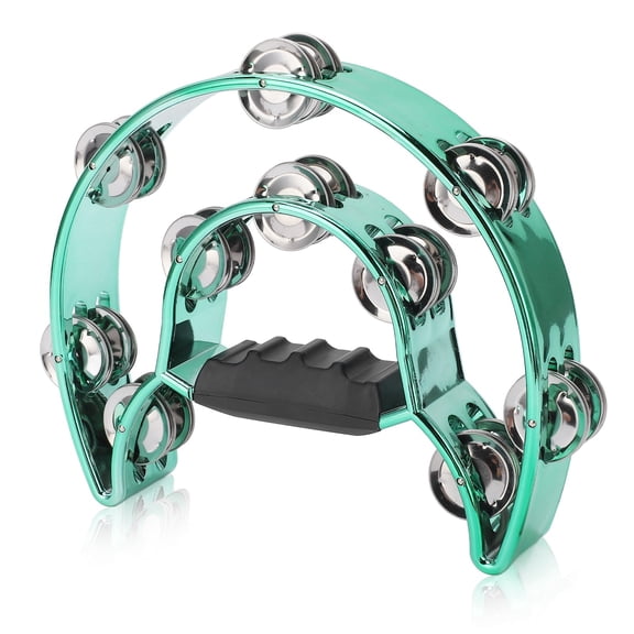 ENYOUNG Double Row Hand Tambourine with Plating Bells, Percussion Musical Instrument, Green, 8.6 inches / 22 cm, Metal Frame, Perfect for KTV, Bars, Parties, and Orchestral Performances