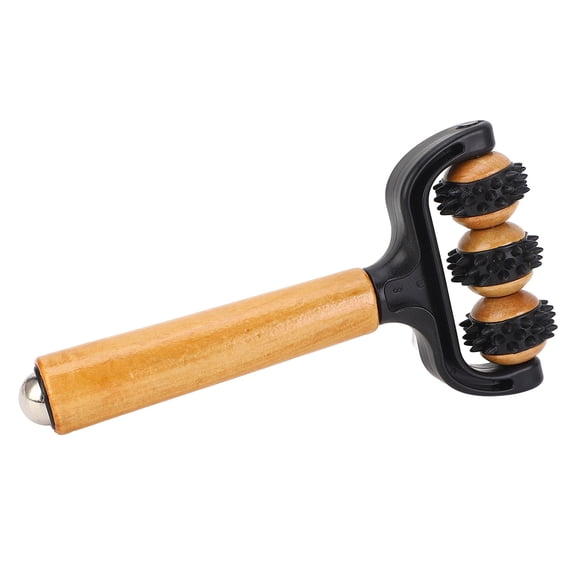 ENYOUNG Handheld Spiky Massage Balls Roller 3 Wheels Ergonomic Handle Wooden Muscle Massage Roller Tool For Body Aches Relief And Deep Tissue Relaxation At Home Gym Use (7.87 inches / 20 cm)