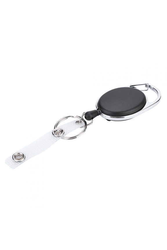 Heavy Duty Retractable Nylon Rope Keyring Carabiner Belt Clip Key Chain Ring ID Badge Reel Holder For Office Workers Nurses Outdoors (5.5 in / 14 cm) Secure Metal Attachment Black