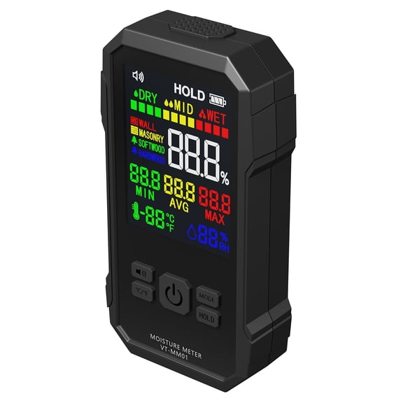 ENYOUNG Pinless Moisture Meter for Drywall Wood Humidity Detector Non-Destructive Tester with LCD High-frequency Waves and One-key Record Function for Lumber Cardboard Ceramic Ceiling Black