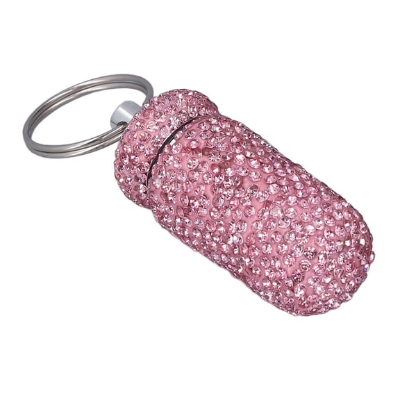 ENYOUNG Portable Rhinestone Medicine Bottle and Sealed Capsules Storage Case Container with Keychain for Travel, Double Unit Protection Measure 1.8 inches / 4.5 cm, Chic Pink