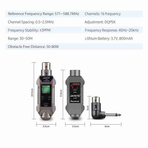 ENYOUNG Professional UHF Wired to Wireless Microphone Converter System, Durable Plug-on XLR Mic Signal Audio Transmitter and Receiver Kit with Intelligent Noise Reduction (4.17 in / 10.6 cm)