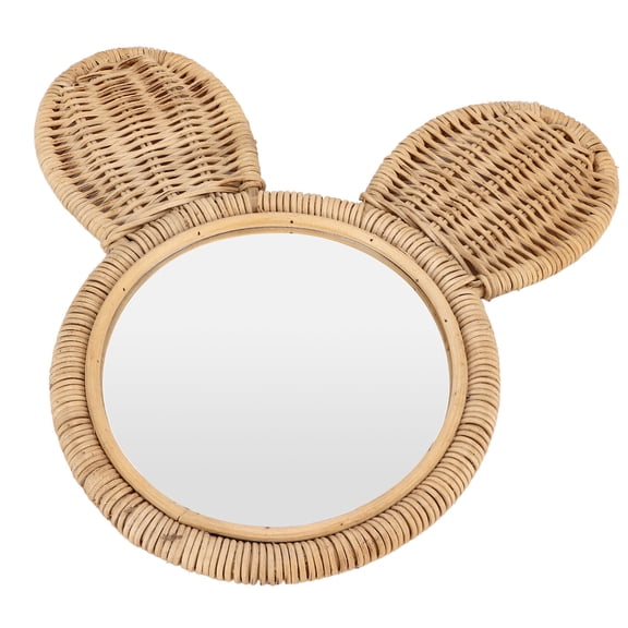 ENYOUNG Round Rattan Hanging Mirror High Definition Wall Decorative Makeup Mirror for Bathroom Hotel Entryway Living Room, Rustic Monkey Design, 7.1 inches / 18 cm, Brown Finish