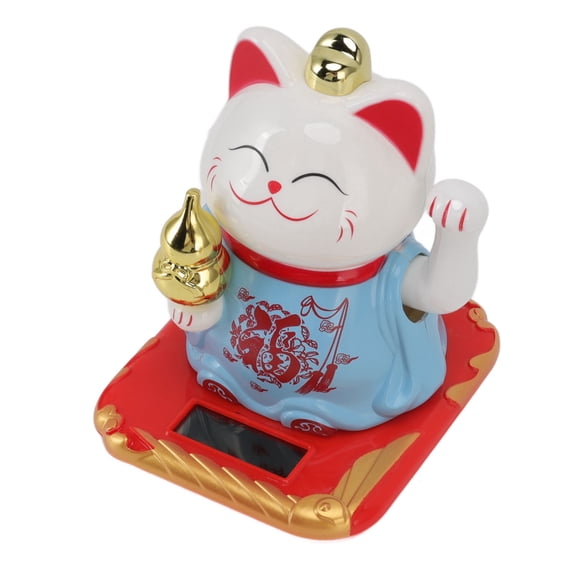 ENYOUNG Solar Lucky Waving Cat Fortune Figurine Chinese Welcome Cat Ornament Light Induction Cute Cat Sculpture for Home Office Dashboard Decoration, Blue (4.1" / 10.5 cm)