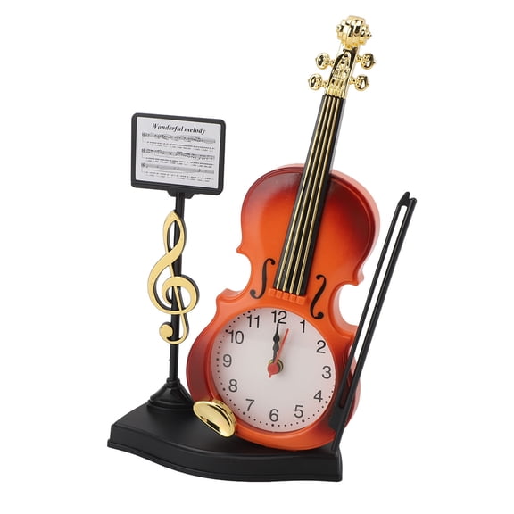 ENYOUNG Vintage Guitar Shaped Desk Alarm Clock Non Ticking Retro Musical Instrument Table Clock Art Aesthetic Decor Gift for Bedroom Office, 5.51x3.94x2.36 inches / 14x10x6 cm
