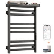 ENZE Smart Heated Towel Rack, 160W Wall-Mounted Electric Towel Warmer with Shelf, 8-Bar, Wi-Fi App Control, 1-24H Timer, 115 -155 , Low Carbon Steel, IPX5, Plug-in/Hardwired, Gray