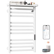 ENZE Smart Heated Towel Rack, 290W Wall-Mounted Electric Towel Warmer with Shelf, 8-Bar, Wi-Fi App Control, 1-24H Timer, 115 -155 , Low Carbon Steel, IPX5, Plug-in/Hardwired, White