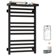 ENZE Smart Heated Towel Rack, 290W Wall-Mounted Electric Towel Warmer with Shelf, 8-Bar, Wi-Fi App Control, 1-24H Timer, 115 -155 , Low Carbon Steel, IPX5, Plug-in/Hardwired, Black