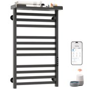 ENZE Smart Heated Towel Rack, 290W Wall-Mounted Electric Towel Warmer with Shelf, 8-Bar, Wi-Fi App Control, 1-24H Timer, 115 -155 , Low Carbon Steel, IPX5, Plug-in/Hardwired, Gray