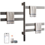ENZE Smart Rotating Heated Towel Rack for Bathroom, 120W Electric Towel Warmer with Swivel Bars, 1-24H Timer, 115 -155 , Wi-Fi App Control, Low Carbon Steel, IPX5, Plug-in/Hardwired, Gray