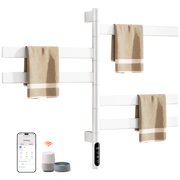 ENZE Smart Rotating Heated Towel Rack for Bathroom, 120W Electric Towel Warmer with Swivel Bars, 1-24H Timer, 115 -155 , Wi-Fi App Control, Low Carbon Steel, IPX5, Plug-in/Hardwired, White