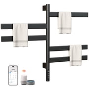 ENZE Smart Rotating Heated Towel Rack for Bathroom, 120W Electric Towel Warmer with Swivel Bars, 1-24H Timer, 115 -155 , Wi-Fi App Control, Low Carbon Steel, IPX5, Plug-in/Hardwired, Black