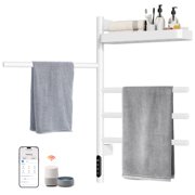 ENZE Smart Rotating Heated Towel Rack for Bathroom, 70W Electric Towel Warmer with Swivel Bars, 1-24H Timer, 115 -155 , Wi-Fi App Control, Low Carbon Steel, IPX5, Plug-in/Hardwired, White