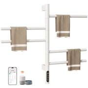 ENZE Smart Rotating Heated Towel Rack for Bathroom, 90W Electric Towel Warmer with Swivel Bars, 1-24H Timer, 115 -155 , Wi-Fi App Control, Low Carbon Steel, IPX5, Plug-in/Hardwired, White