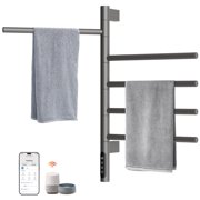 ENZE Smart Rotating Heated Towel Rack for Bathroom, 90W Electric Towel Warmer with Swivel Bars, 1-24H Timer, 115 -155 , Wi-Fi App Control, Low Carbon Steel, IPX5, Plug-in/Hardwired, Gray