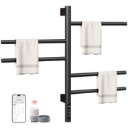 ENZE Smart Rotating Heated Towel Rack for Bathroom, 90W Electric Towel Warmer with Swivel Bars, 1-24H Timer, 115 -155 , Wi-Fi App Control, Low Carbon Steel, IPX5, Plug-in/Hardwired, Black