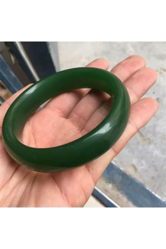 1.4Inch Female Beautiful Bangle Chinese Dark Green Jade Hand-Carved Bracelet