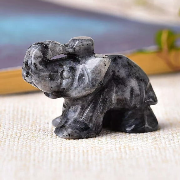 EOEMY 1.5'' Natural Black Amphibole Quartz Elephant Crystal Chakra Carved Animal Decor