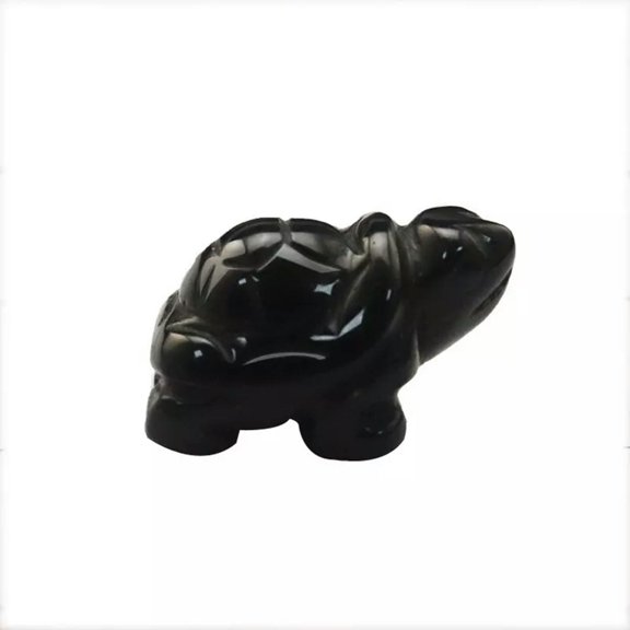EOEMY 1.5'' Natural Obsidian Quartz Crystal Hand Carved Longevity Turtle Animal Decor