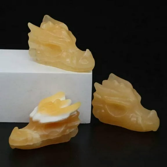 EOEMY 1.5’’ Natural Quartz Crystal Lifelike Dragon Head Skull Skeleton Figurine Gift-Golden Steatite Quartz-10Pcs