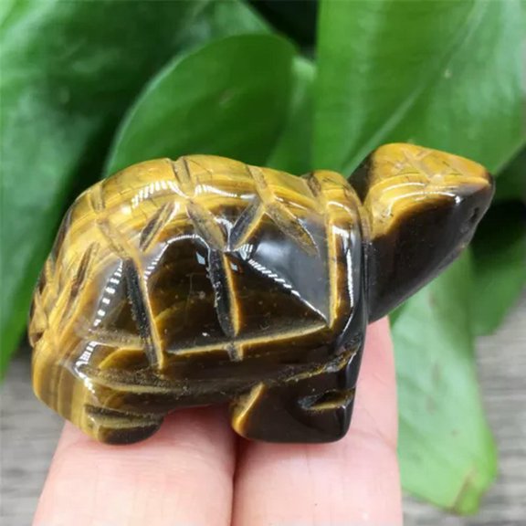 EOEMY 1.5'' Natural Quartz Crystal Longevity Turtle Hand Carved Tortoise Animal Statue-Tiger Eye Quartz-10Pcs