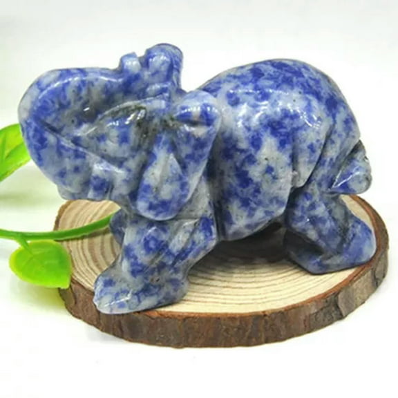 EOEMY 1.5'' Natural Quartz Crystal Mini Elephant Gemstone Carved Animal Statue Gift-Blue Sodalite Quartz-1Pc