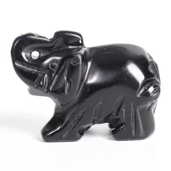 EOEMY 1.5'' Natural Quartz Crystal Mini Elephant Gemstone Carved Animal Statue Gift-Obsidian Quartz-5Pcs