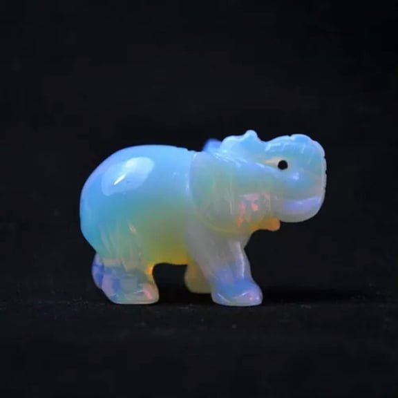 EOEMY 1.5'' Natural Quartz Crystal Mini Elephant Gemstone Carved Animal Statue Gift-Opal Quartz-1Pc