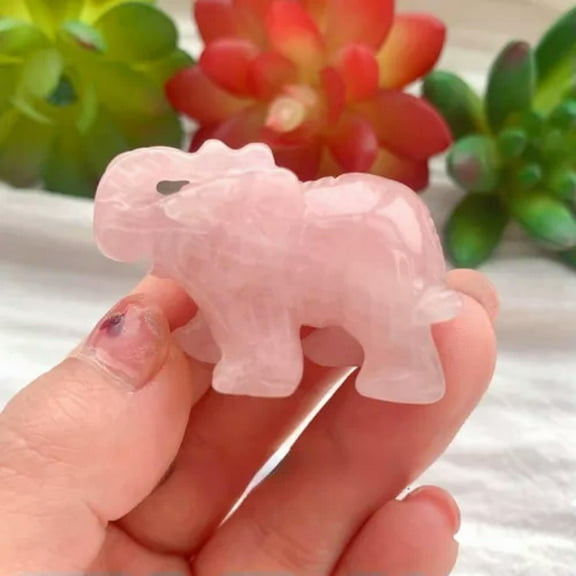 EOEMY 1.5'' Natural Quartz Crystal Mini Elephant Gemstone Carved Animal Statue Gift-Rose Quartz-1Pc