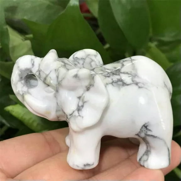 EOEMY 1.5'' Natural Quartz Crystal Mini Elephant Gemstone Carved Animal Statue Gift-White Turquoise Quartz-1Pc